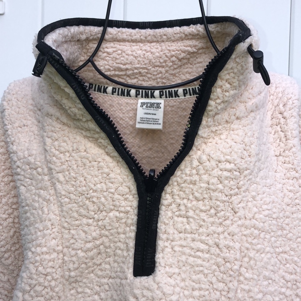 PINK Victoria's Secret sherpa sweatshirt size large cream fuzzy top sweatshirt - Picture 5 of 6